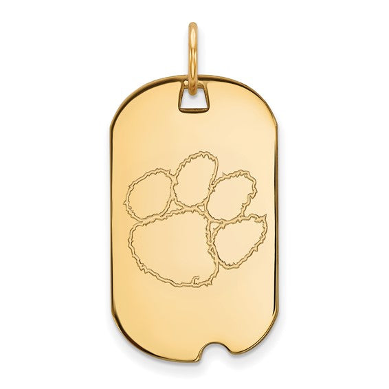 14kt Yellow Gold LogoArt Clemson University Tiger Paw Small Dog Tag Pendant