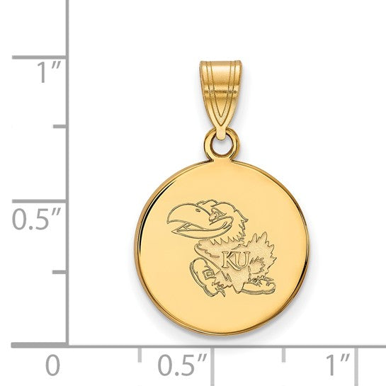 10kt Yellow Gold LogoArt University of Kansas Jayhawk Medium Disc Pendant