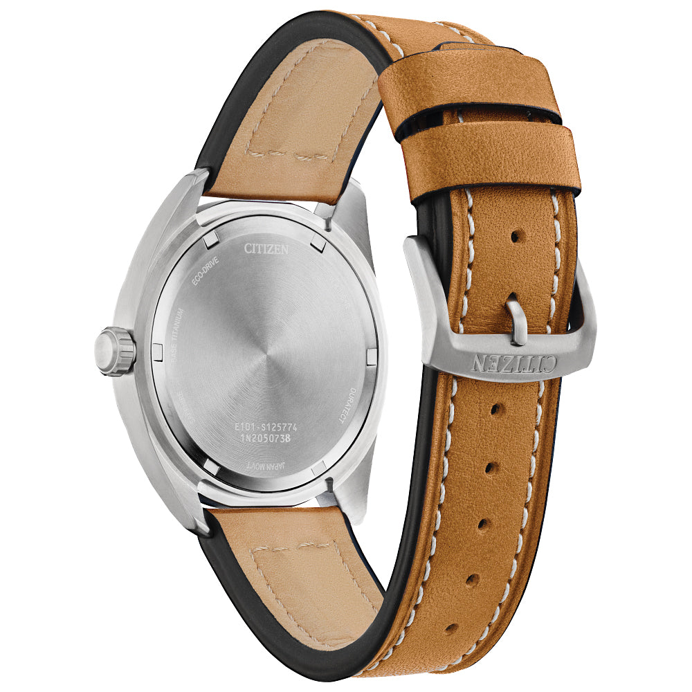 Men's Citizen Eco-Drive® Avion Super Titanium™ Leather Strap Watch with Green Dial (Model: BM8560-02X)