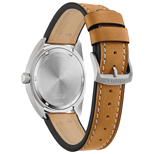 Men's Citizen Eco-Drive® Avion Super Titanium™ Leather Strap Watch with Green Dial