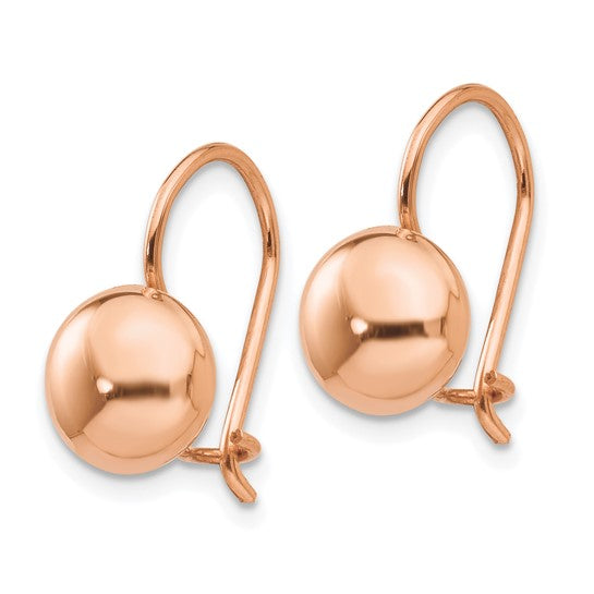 14kt Rose Gold Polished 8mm Button Kidney Wire Earrings