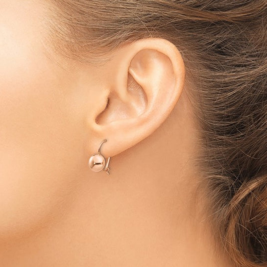14kt Rose Gold Polished 8mm Button Kidney Wire Earrings