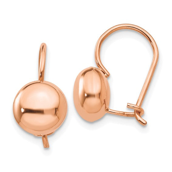 14kt Rose Gold Polished 8mm Button Kidney Wire Earrings