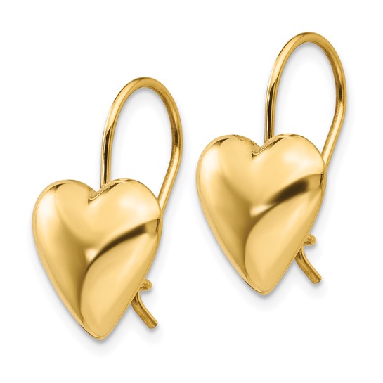 14kt Yellow Gold Polished 11.5mm Puffed Heart Kidney Wire Earrings