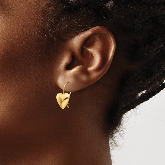 14kt Yellow Gold Polished 11.5mm Puffed Heart Kidney Wire Earrings