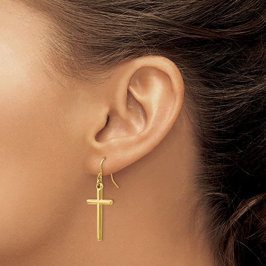14kt Yellow Gold Cross Shepherd Hook Dangle Earrings