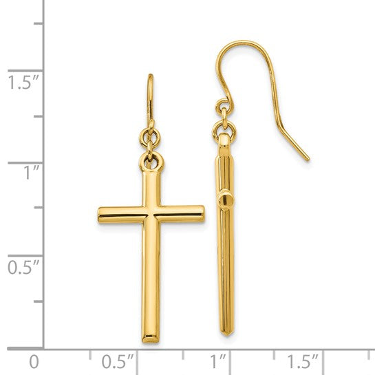 14kt Yellow Gold Cross Shepherd Hook Dangle Earrings