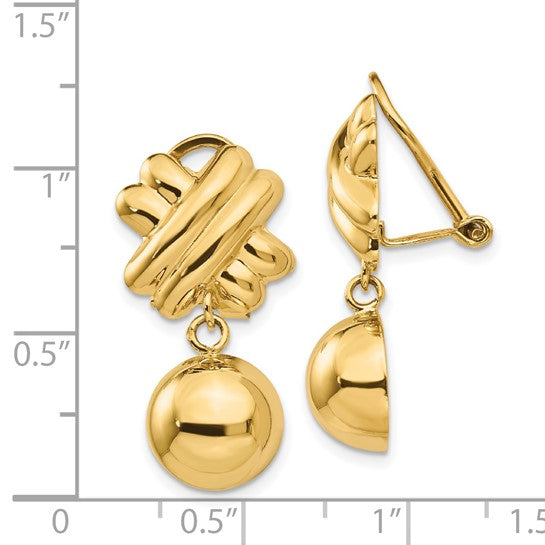 14kt Yellow Gold Non-pierced Fancy Ball Earrings