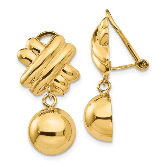 14kt Yellow Gold Non-pierced Fancy Ball Earrings
