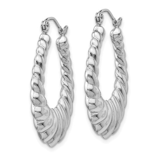 14kt White Gold Polished Scalloped Hoop Earrings