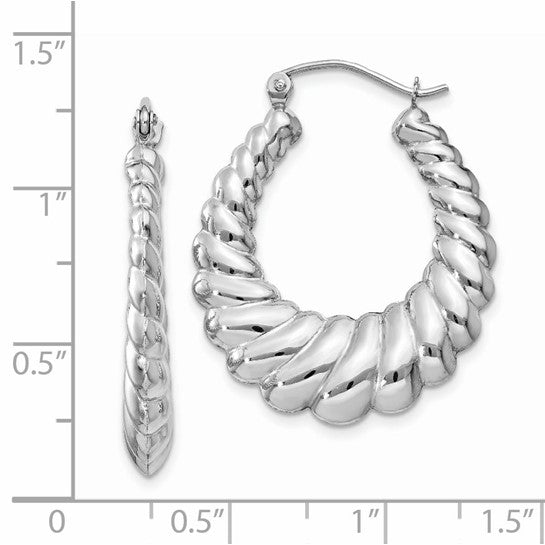 14kt White Gold Polished Scalloped Hoop Earrings