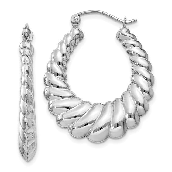 14kt White Gold Polished Scalloped Hoop Earrings