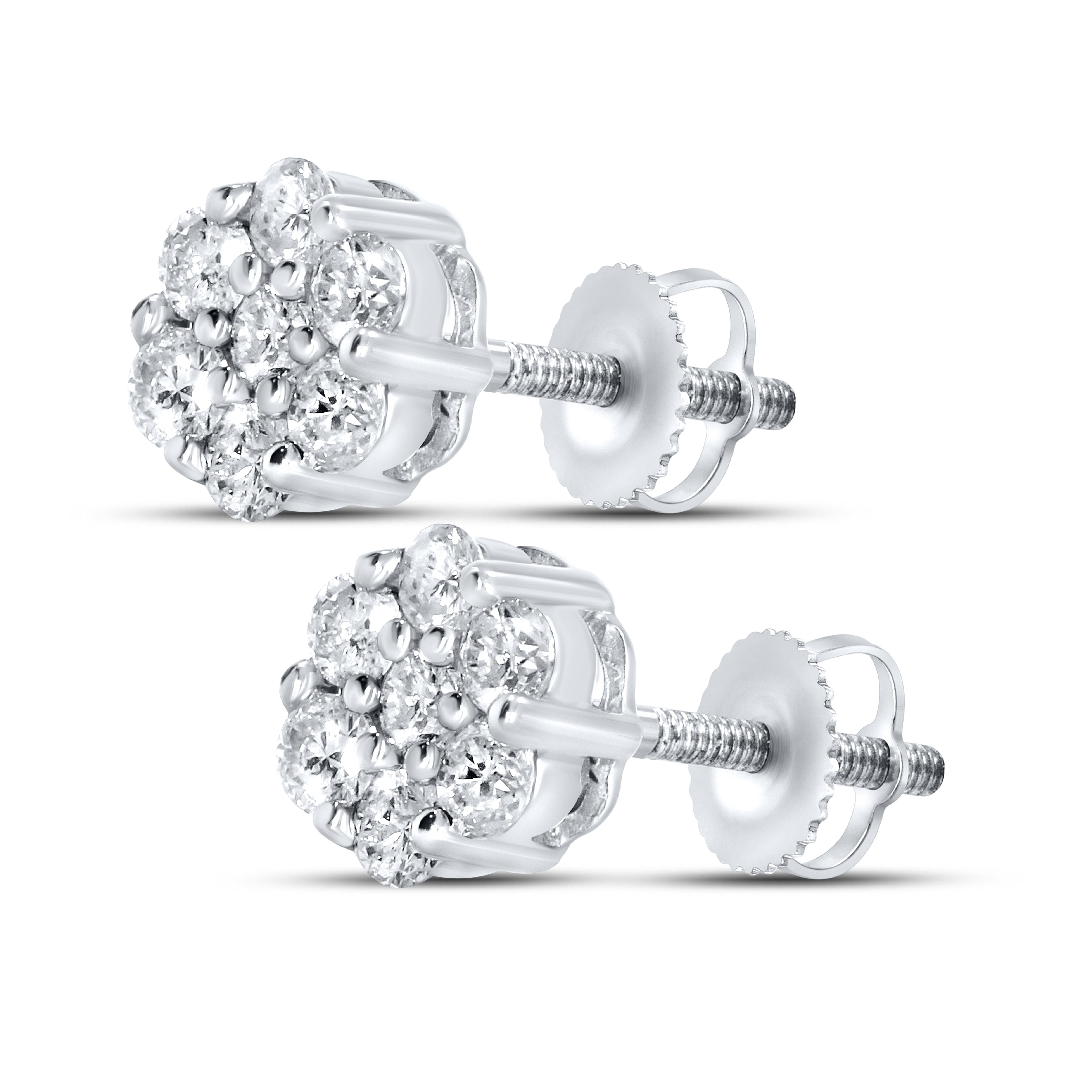 10K WHITE GOLD 0.48 CTW FLOWER DIAMOND EARRINGS