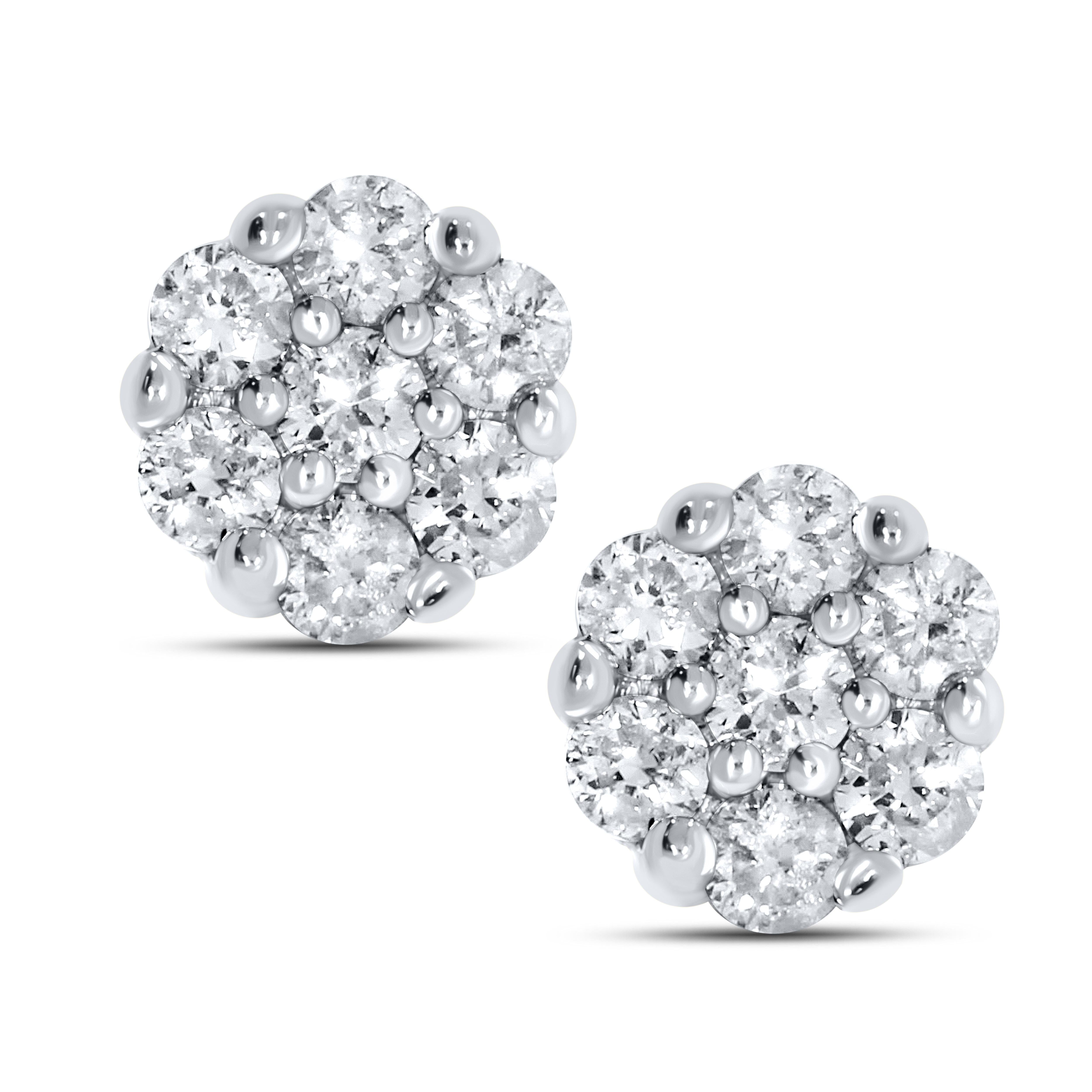 10K WHITE GOLD 0.48 CTW FLOWER DIAMOND EARRINGS
