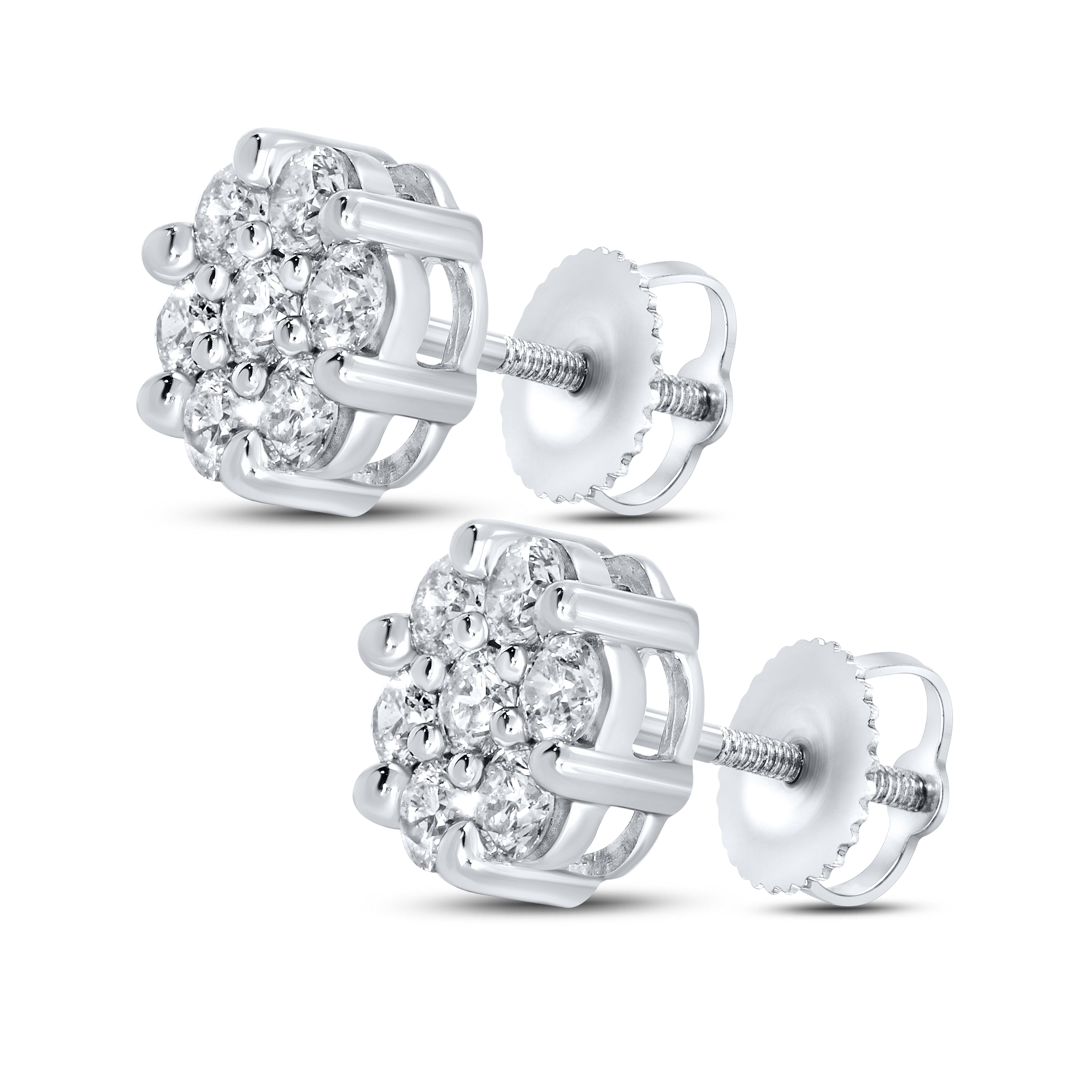 10K WHITE GOLD 0.99 CTW DIAMOND FLOWER EARRINGS