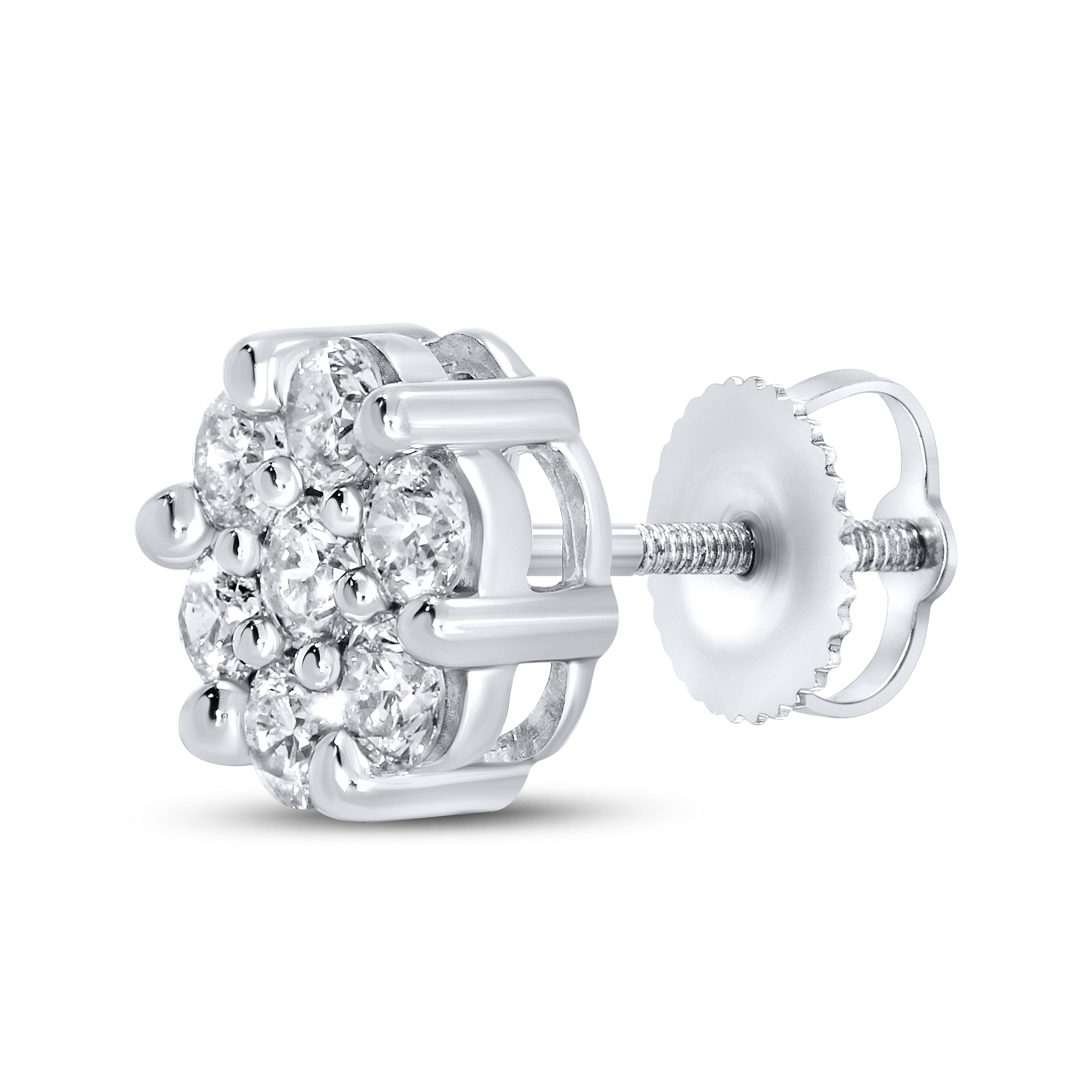 10K WHITE GOLD 0.99 CTW DIAMOND FLOWER EARRINGS