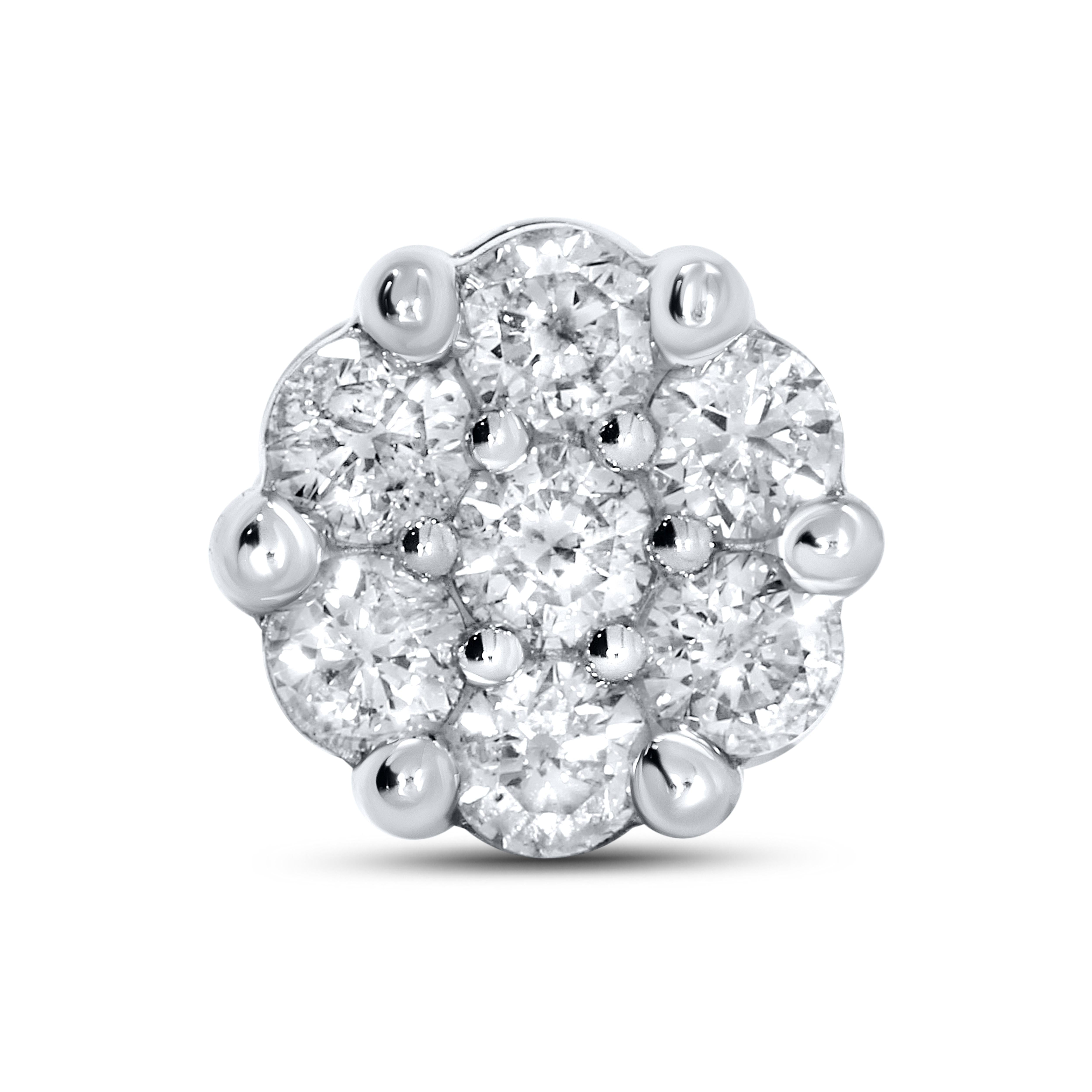 10K WHITE GOLD 0.99 CTW DIAMOND FLOWER EARRINGS
