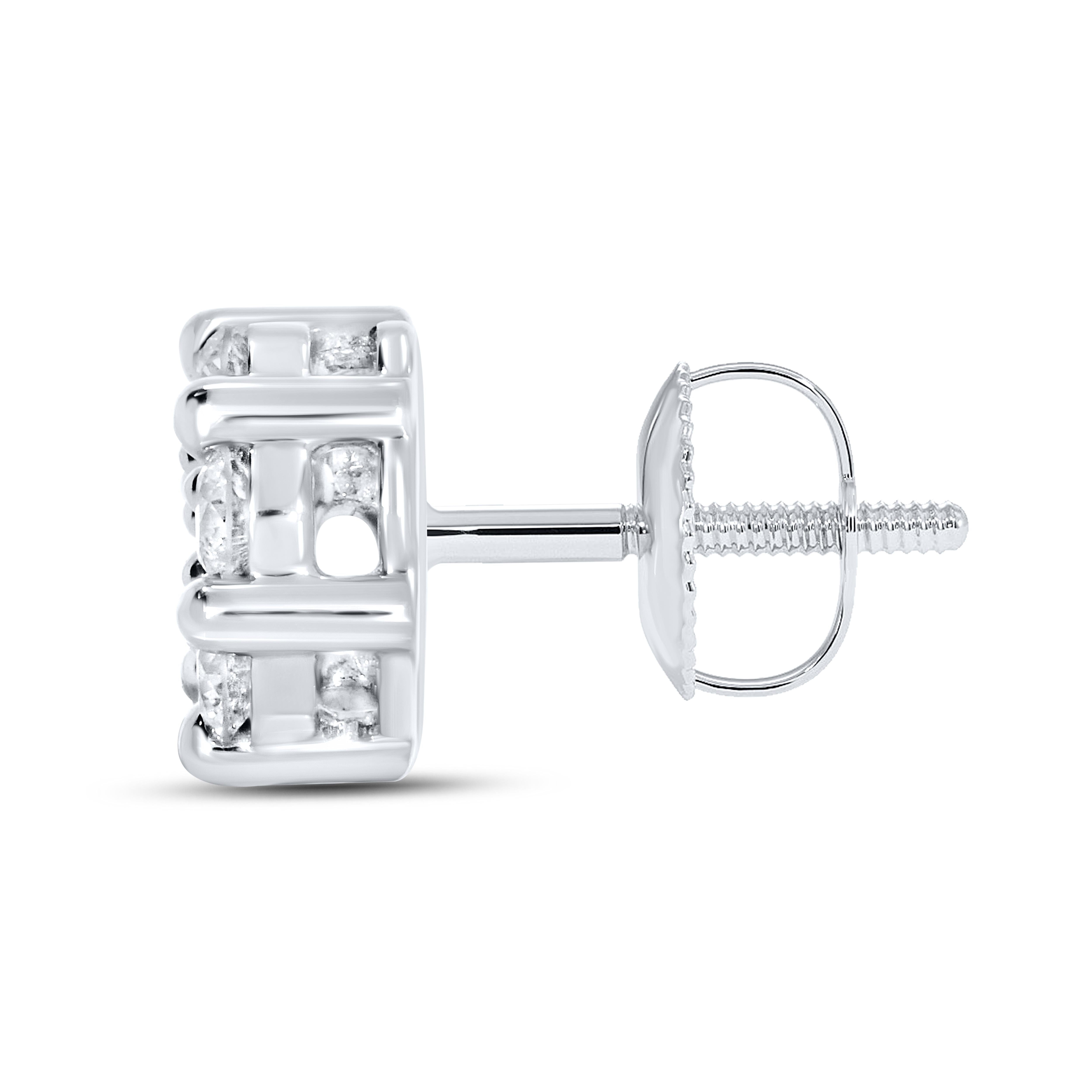 10K WHITE GOLD 0.99 CTW DIAMOND FLOWER EARRINGS