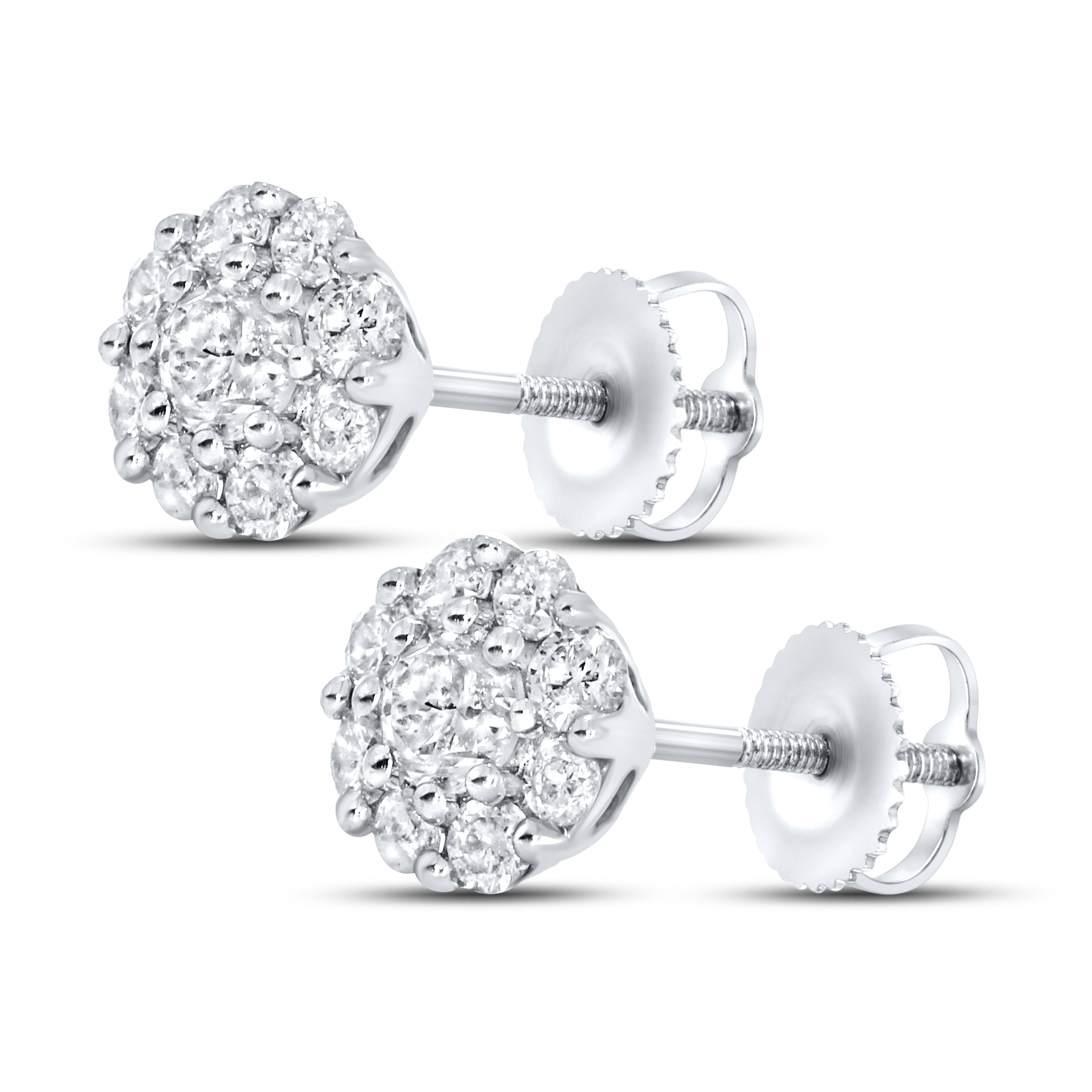 10K WHITE GOLD 0.53 CTW DIAMOND FLOWER EARRINGS