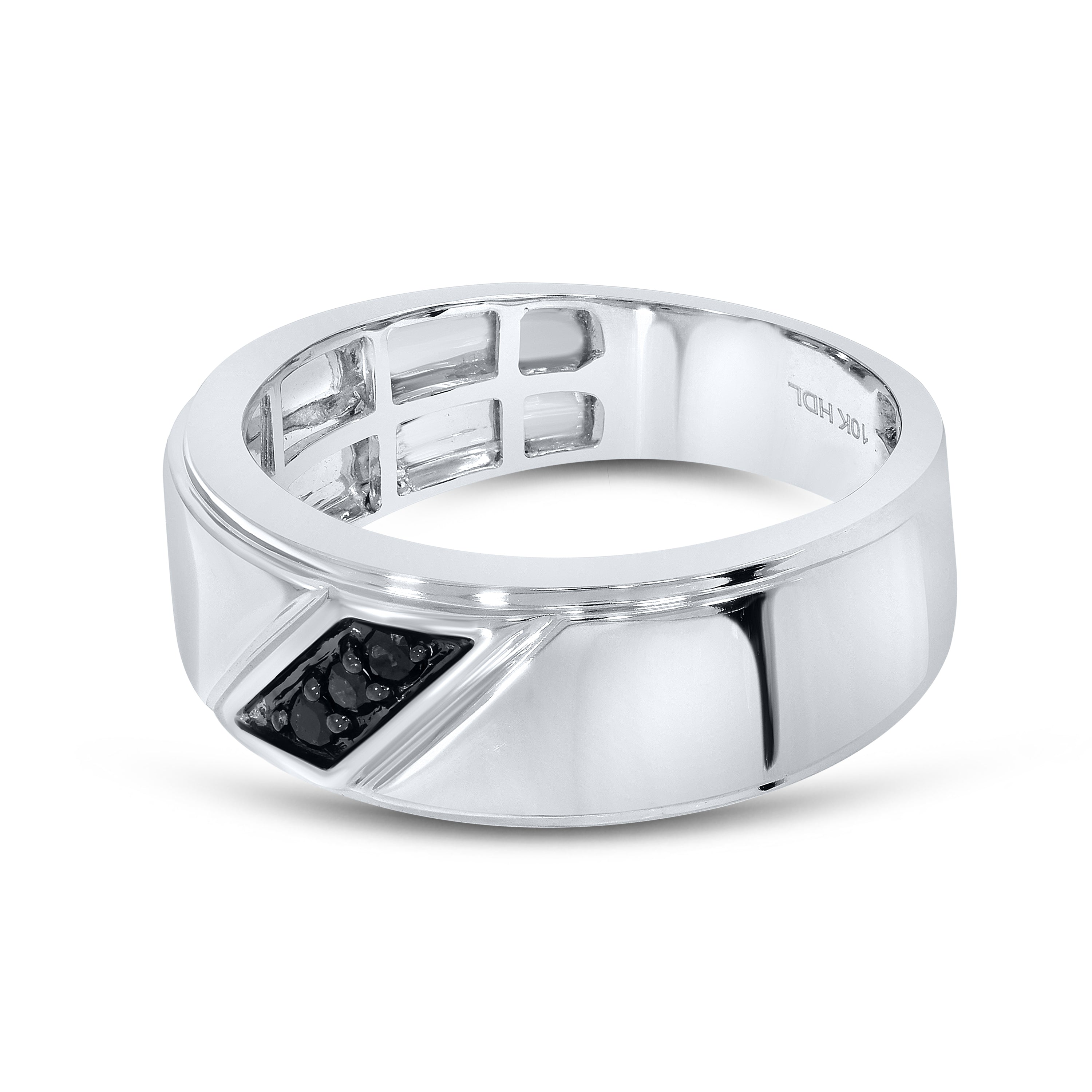 10K WHITE GOLD BLACK DIAMOND MEN’S  BAND 0.09 CTW