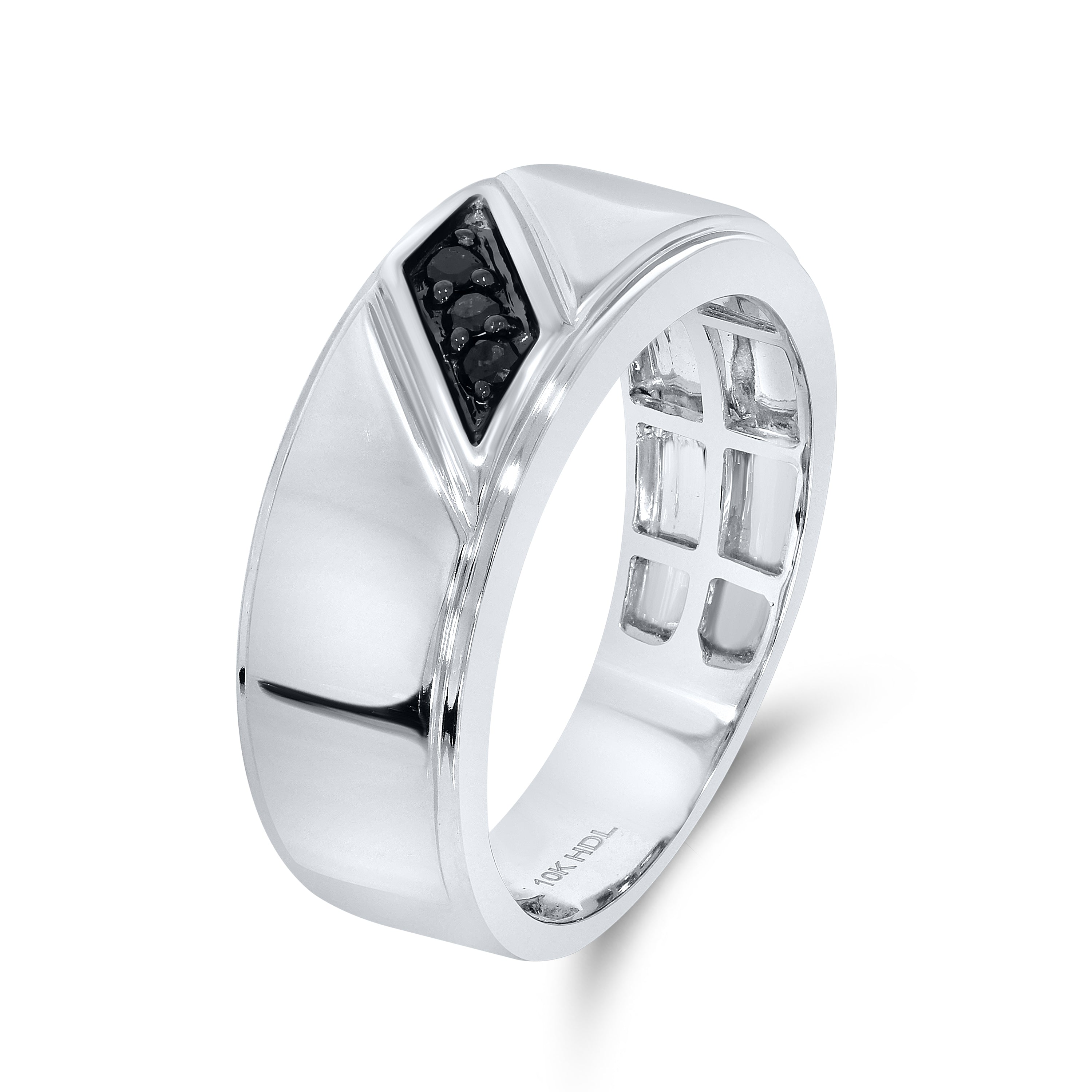 10K WHITE GOLD BLACK DIAMOND MEN’S  BAND 0.09 CTW