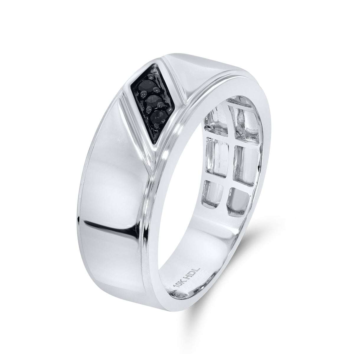 10K WHITE GOLD BLACK DIAMOND MEN’S  BAND 0.09 CTW