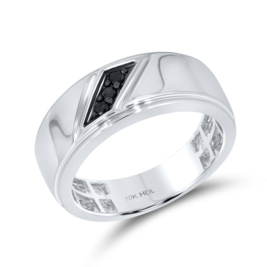 10K WHITE GOLD BLACK DIAMOND MEN’S  BAND 0.09 CTW