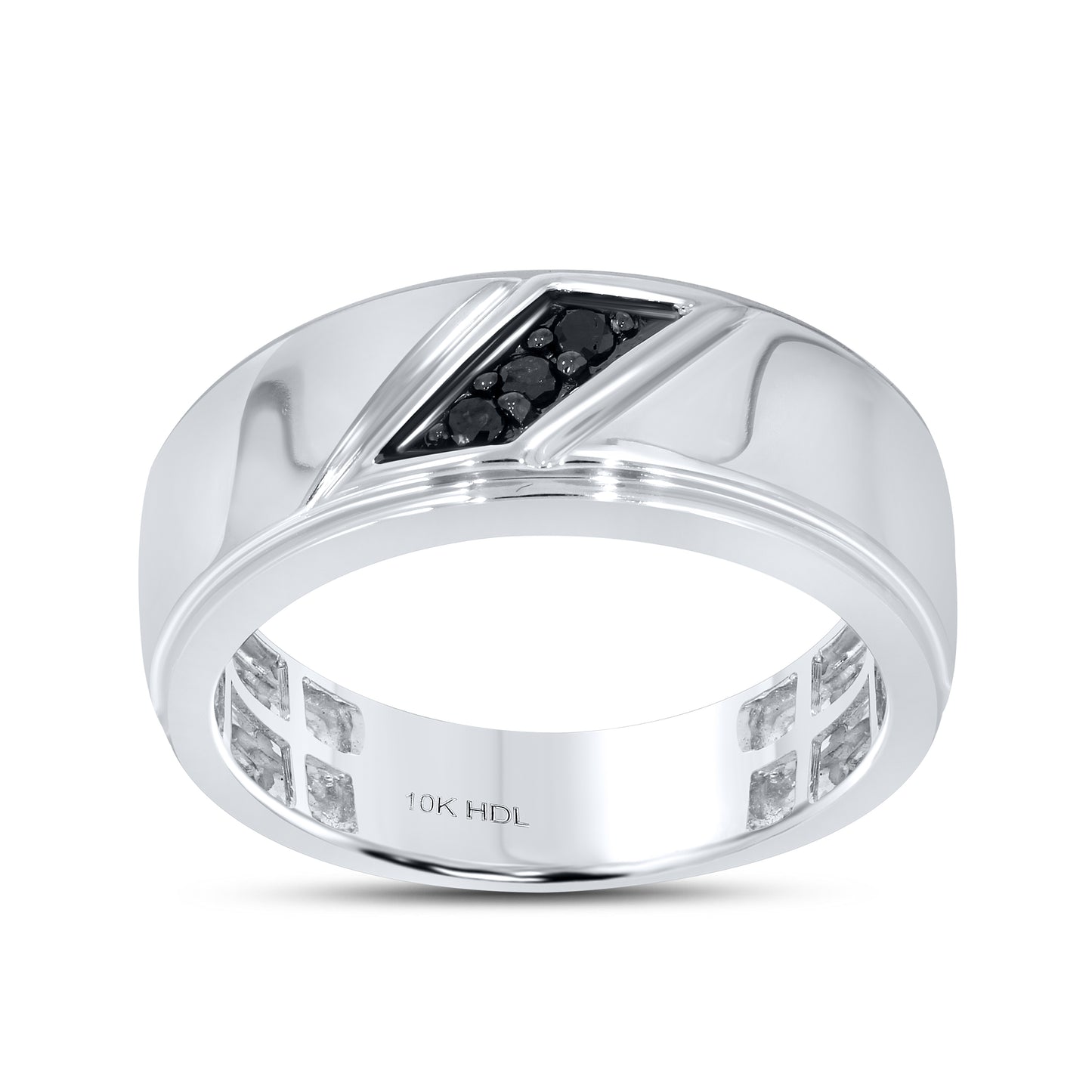 10K WHITE GOLD BLACK DIAMOND MEN’S  BAND 0.09 CTW
