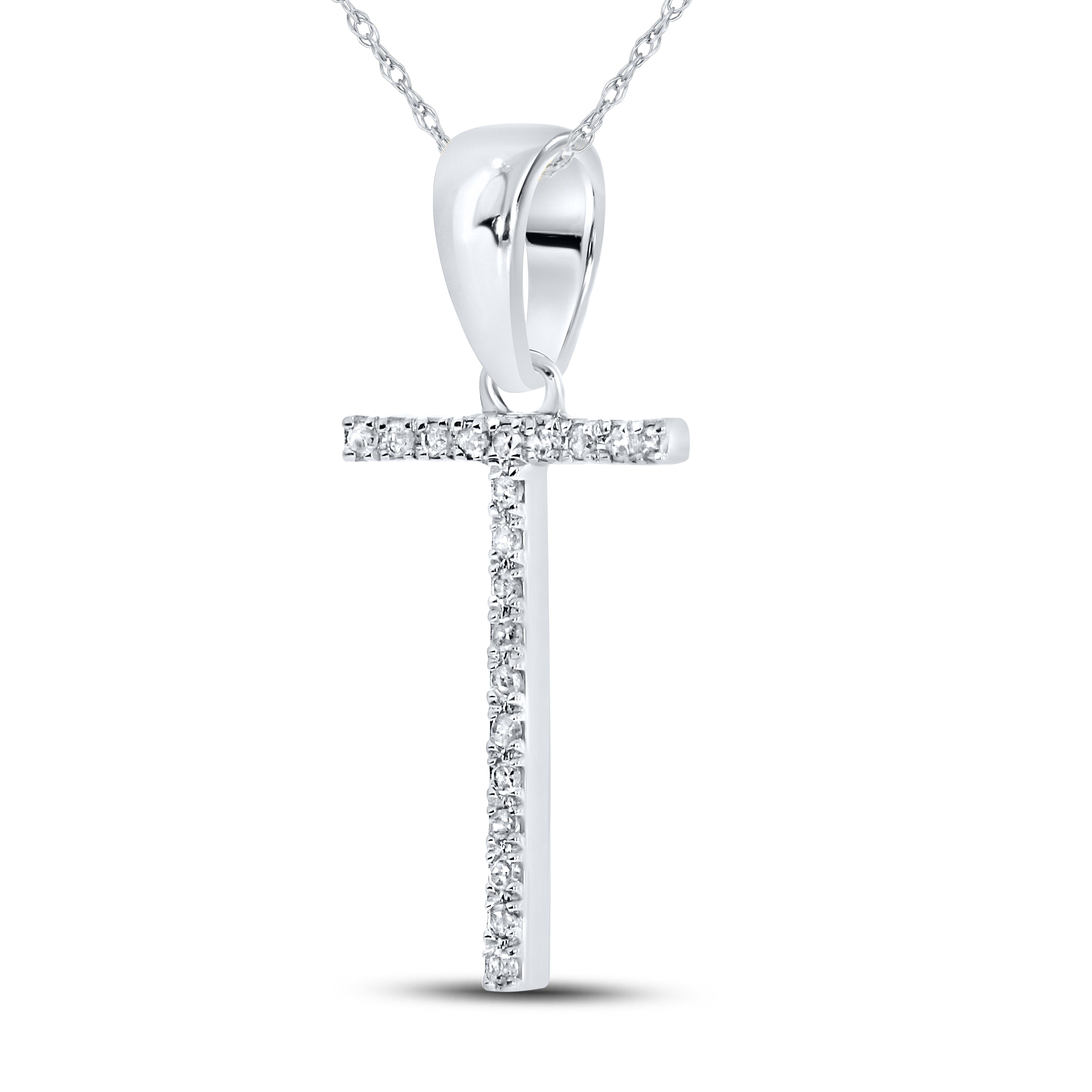 10KT White Gold 0.06CTW DIAMOND INITIAL T