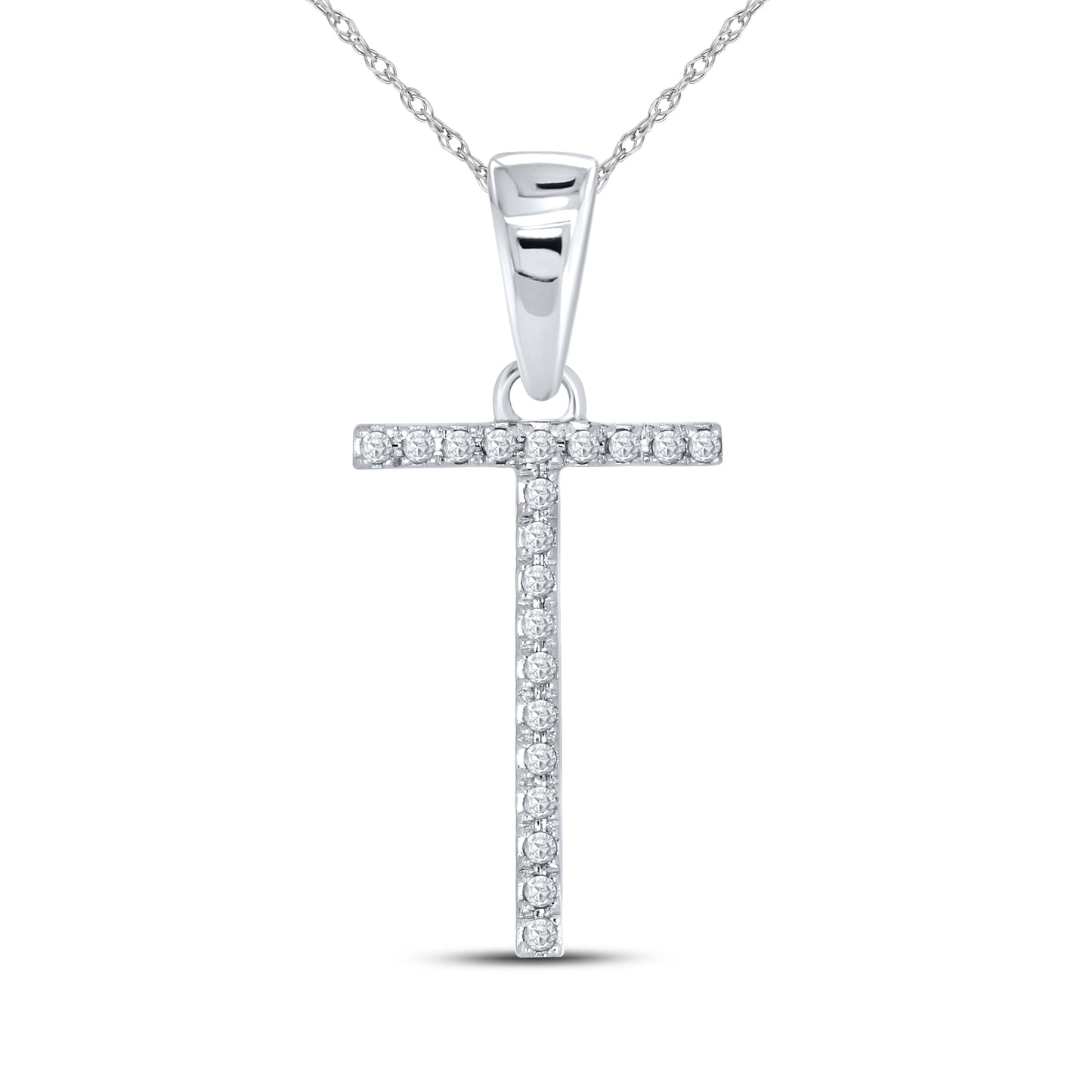 10KT White Gold 0.06CTW DIAMOND INITIAL T