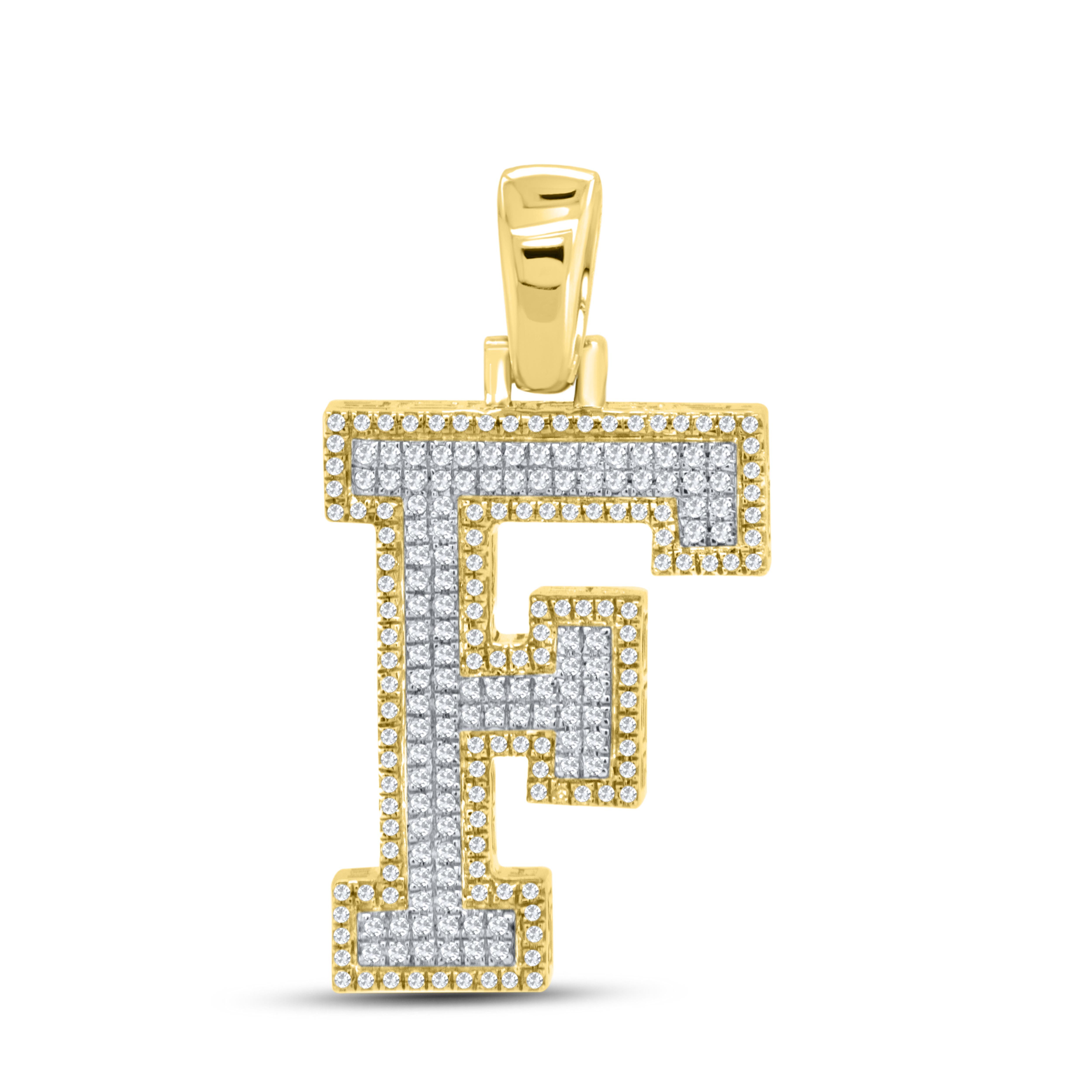 10KT YELLOW GOLD 0.59 CTW DIAMOND INITIAL F Charm Pendant