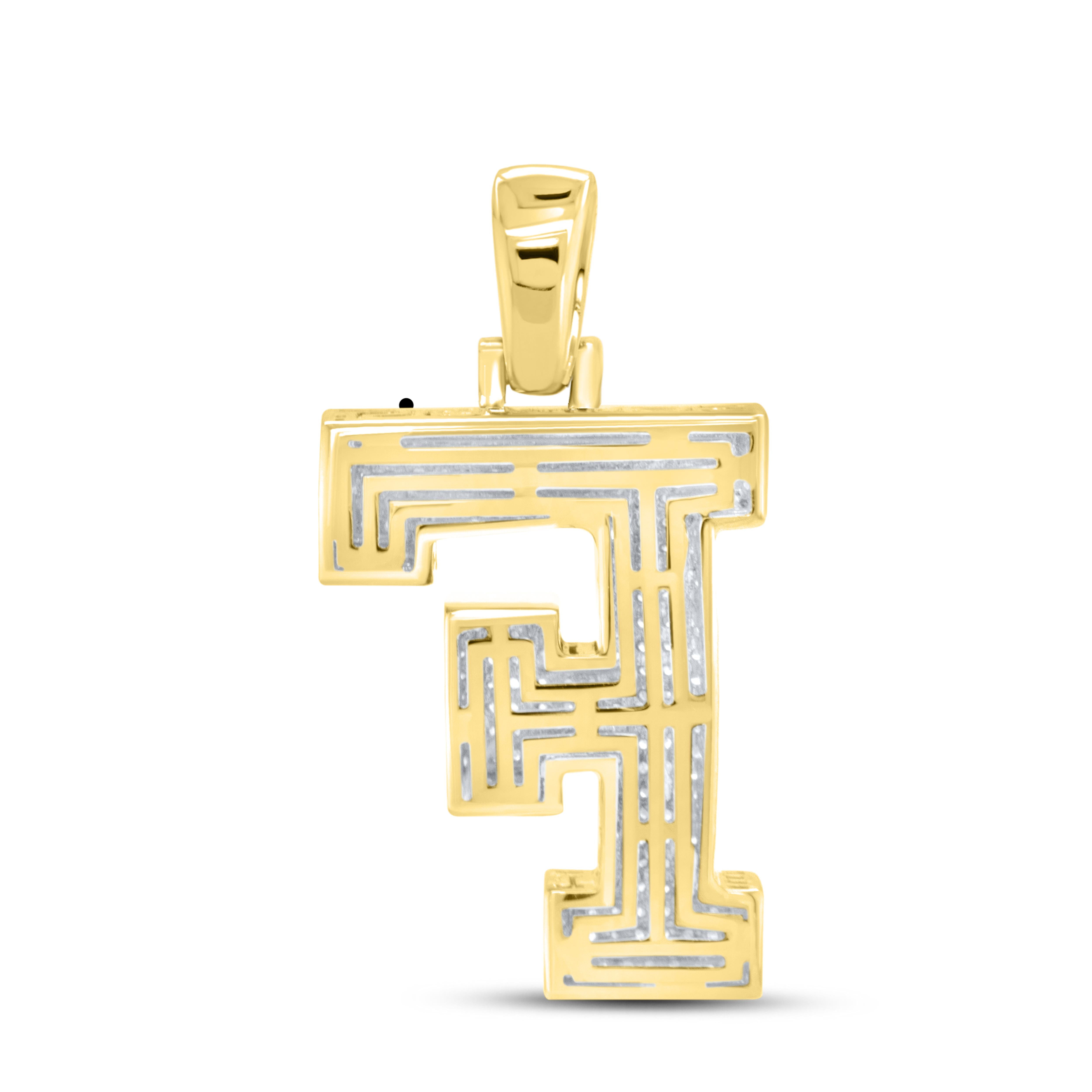 10KT YELLOW GOLD 0.59 CTW DIAMOND INITIAL F Charm Pendant