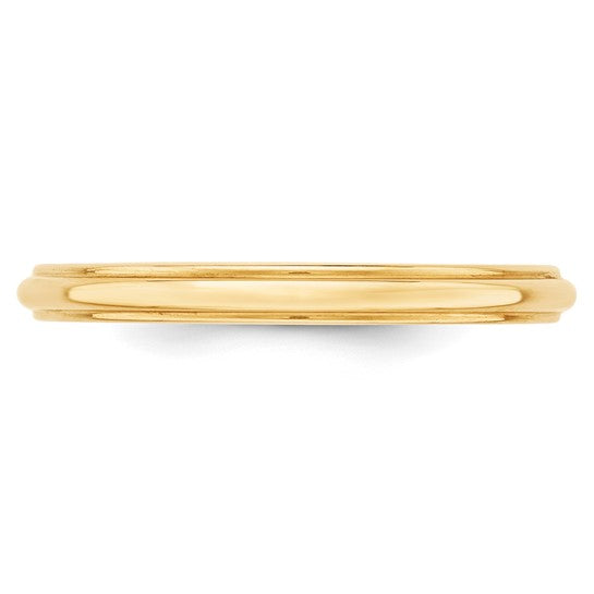 14kt Yellow Gold 2.5mm Half Round with Edge Wedding Band Size 7.5