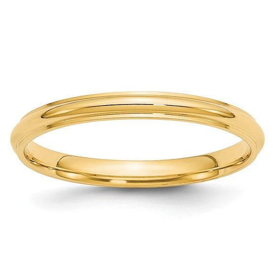 14kt Yellow Gold 2.5mm Half Round with Edge Wedding Band Size 7.5