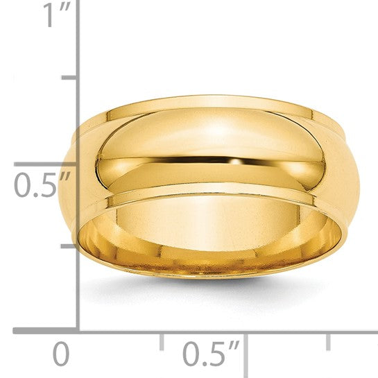 14kt Yellow Gold 8mm Half Round with Edge Wedding Band Size 12