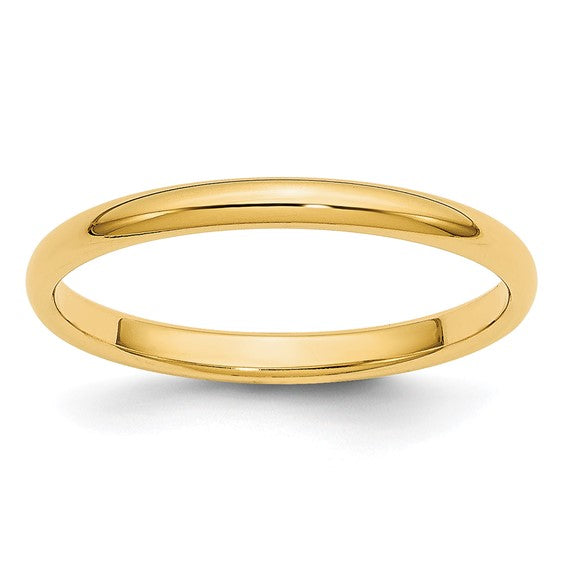 14kt Yellow Gold 2mm Lightweight Half Round Wedding Band Size 8