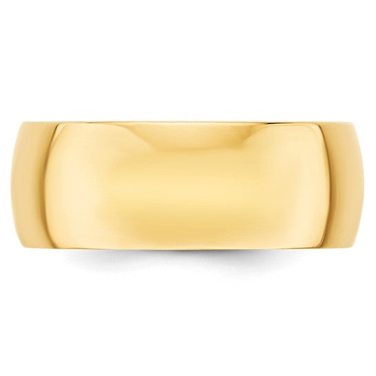 14kt Yellow Gold 8mm Lightweight Half Round Wedding Band Size 9.5