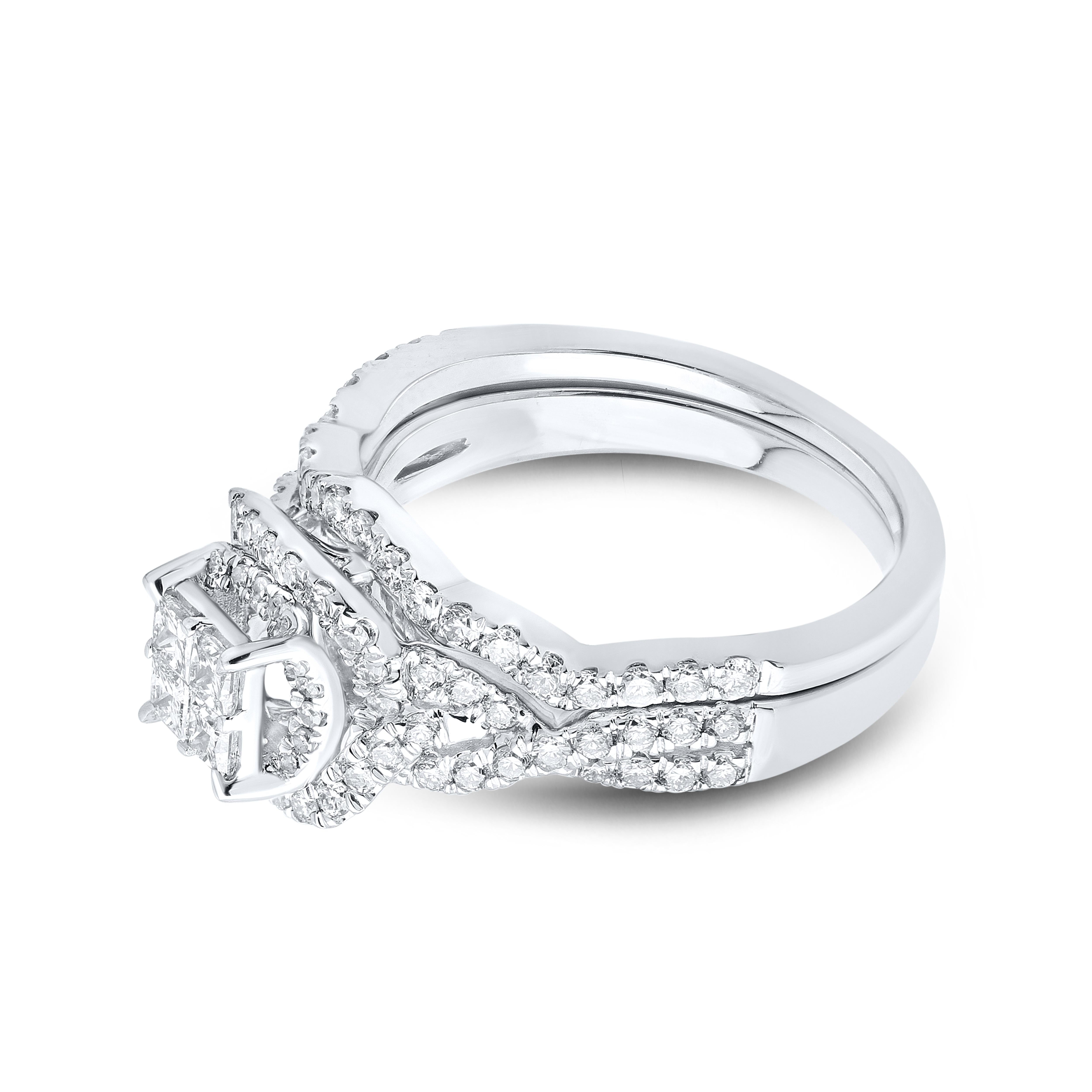 10k White Gold 1.05 CTW Diamond Bridal Ring Set
