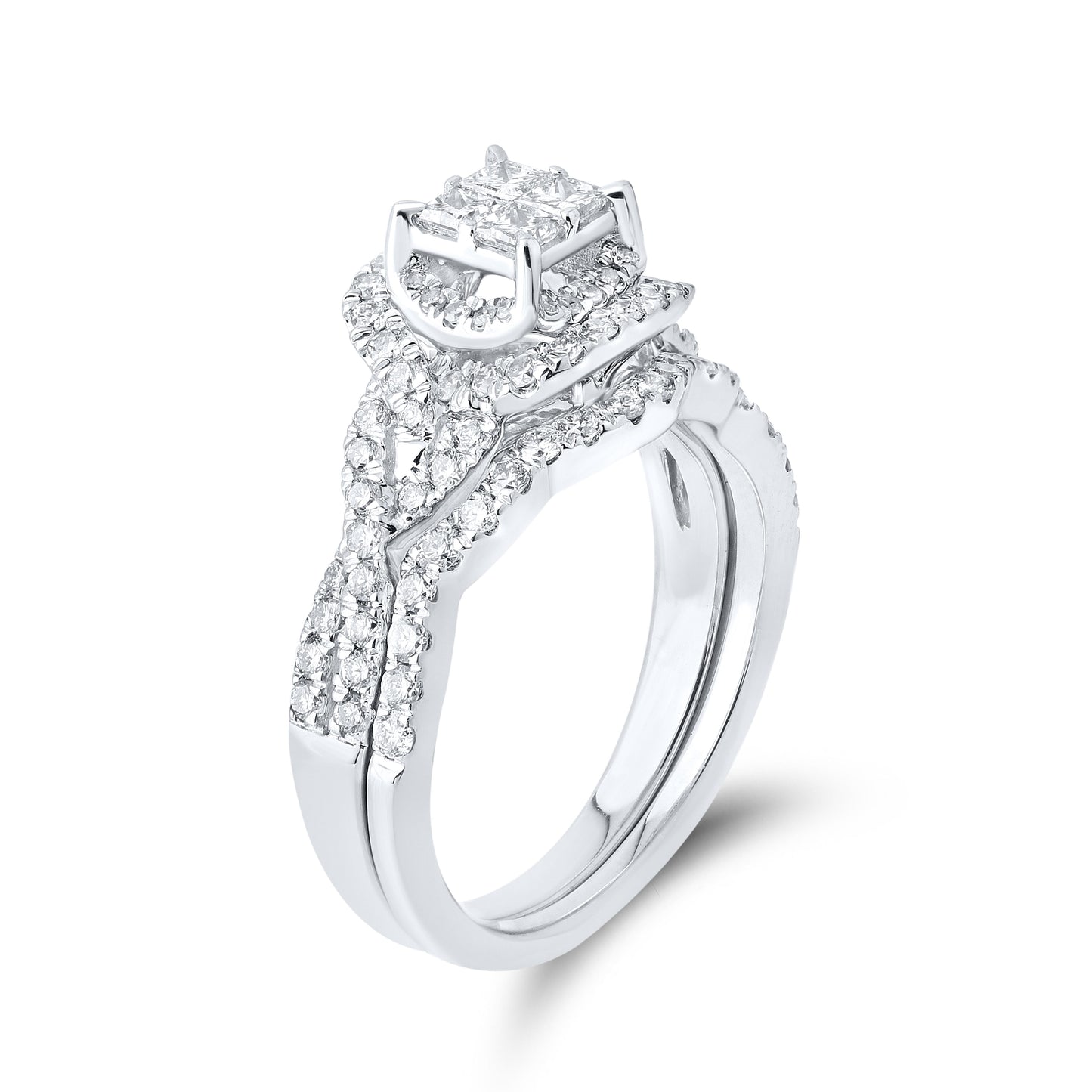 10k White Gold 1.05 CTW Diamond Bridal Ring Set