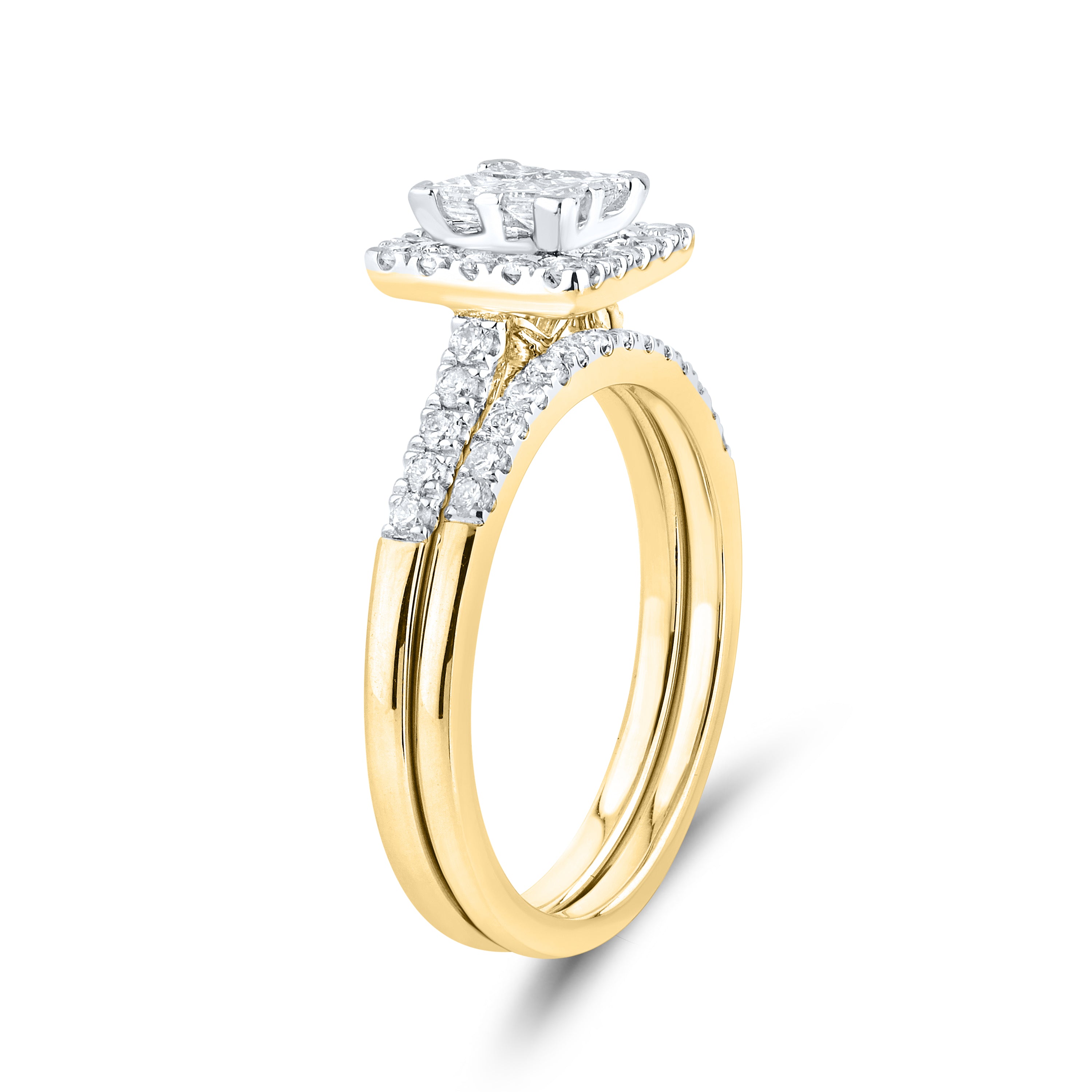 14KT YELLOW GOLD 0.82 CTW NATURAL DIAMOND BRIDAL SET 0.85 CTW
