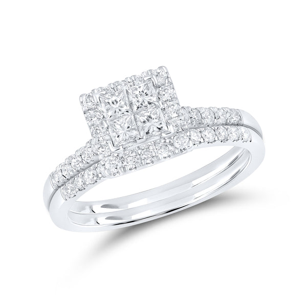 14KT WHITE GOLD 0.85 CTW NATURAL DIAMOND BRIDAL SET 0.85 CTW