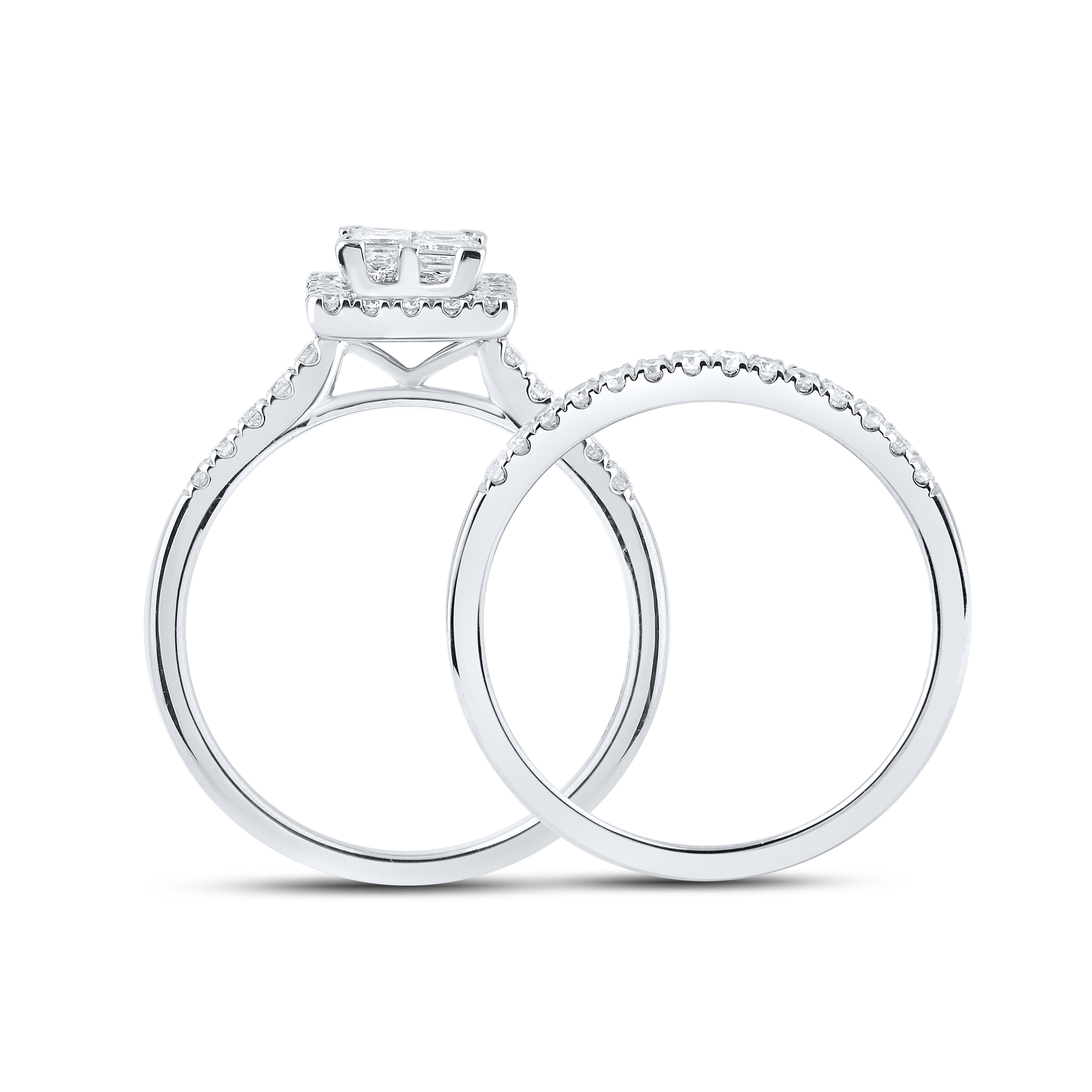 14KT WHITE GOLD 0.85 CTW NATURAL DIAMOND BRIDAL SET 0.85 CTW