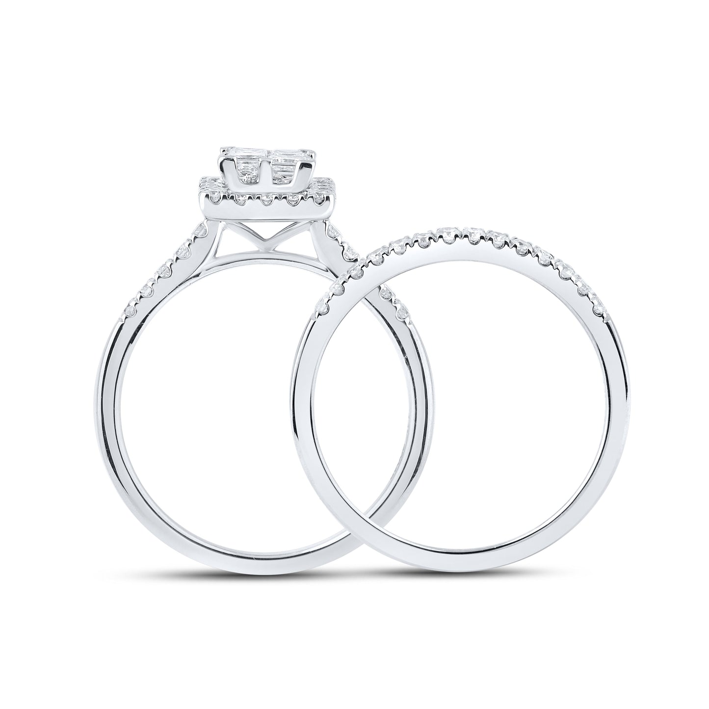 14K WHITE GOLD NATURAL DIAMOND BRIDAL SET 0.85 CTW