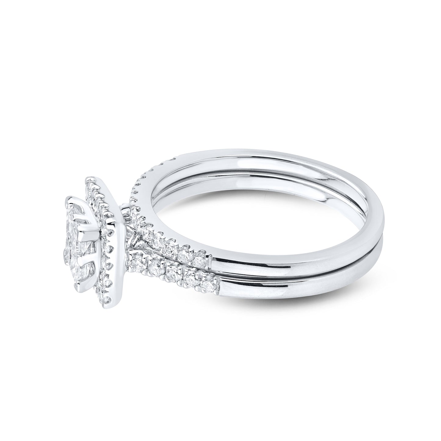 14K WHITE GOLD NATURAL DIAMOND BRIDAL SET 0.85 CTW