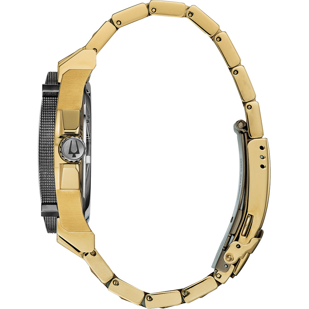Men's Bulova Precisionist Watch with Yellow Gold-Tone Bracelet and Black Dial 46.5mm