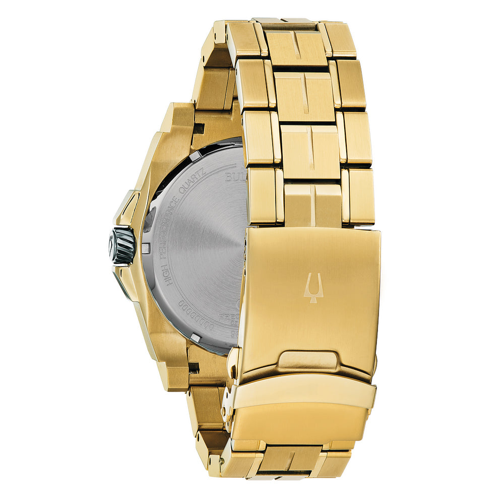 Men's Bulova Precisionist Watch with Yellow Gold-Tone Bracelet and Black Dial 46.5mm