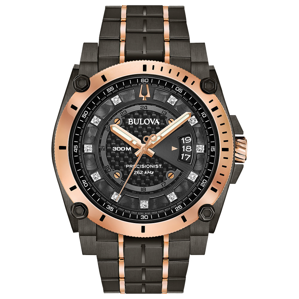 Men's Precisionist Champlain Diamond-Accent Gray & Rose Gold-Tone Stainless Steel Bracelet Watch 46.5mm