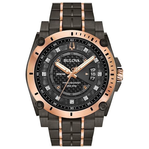 Men's Precisionist Champlain Diamond-Accent Gray & Rose Gold-Tone Stainless Steel Bracelet Watch 46.5mm