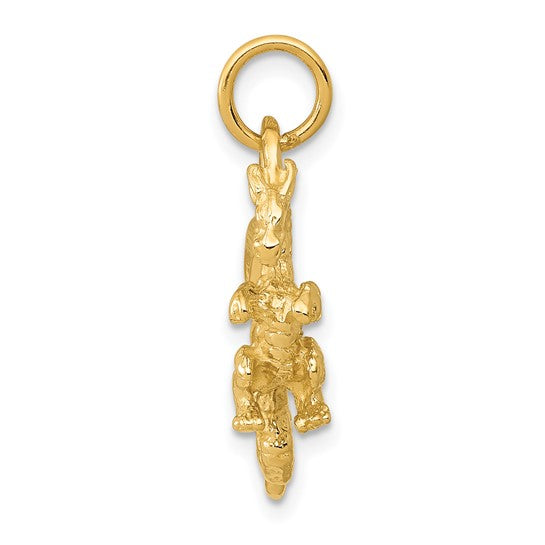 14kt Yellow Gold Solid Polished 3-D Dragon Charm