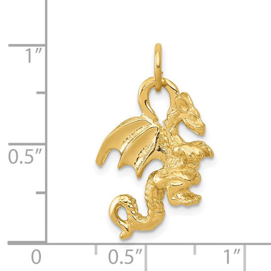 14kt Yellow Gold Solid Polished 3-D Dragon Charm